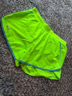 Under Armour Neon Lime Workout Shorts with Teal Trim
